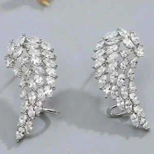 💥 Angel Wing Feather CZ Engagement Ear Bone Clip Earrings, GPMB1562